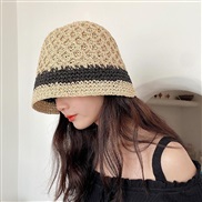 (M56-58cm)( apricot) spring summer color straw hat woman Bucket hat day Shade Sandy beach