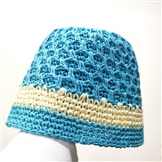 (M56-58cm)(sky blue ) spring summer color straw hat woman Bucket hat day Shade Sandy beach