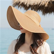 ( khaki)Korean style big straw hat sunscreen sun hat Sandy beach woman summer foldable sun hat all-Purpose hat