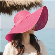 (M56-60cmRope)( rose Red)Korean style big straw hat sunscreen sun hat Sandy beach woman summer foldable sun hat all-Pur