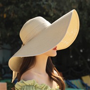 (M56-60cmRope)( Beige)Korean style big straw hat sunscreen sun hat Sandy beach woman summer foldable sun hat all-Purpos