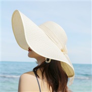 (M56-60cmRope)( white)Korean style big straw hat sunscreen sun hat Sandy beach woman summer foldable sun hat all-Purpos