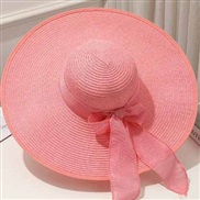 (M56-60cmRope)( Pink)Korean style big straw hat sunscreen sun hat Sandy beach woman summer foldable sun hat all-Purpose