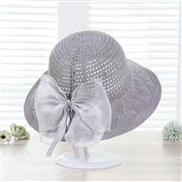 ( bow   gray)summer lady sunscreen straw hat foldable sun hat Sandy beach sunscreen bow Bucket hat