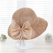 ( bow  Coffee )summer lady sunscreen straw hat foldable sun hat Sandy beach sunscreen bow Bucket hat