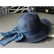 (M56-58cm)( Navy blue)straw hat woman summer sunscreen big all-Purpose sun hat Shade Korean style Sandy beach hat woman