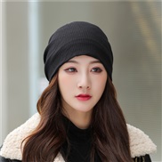 ( one size)( black)day knitting Autumn and Winter spring autumn thin style pure color bag head woman hat
