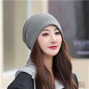 ( one size)( Dark grey)day knitting Autumn and Winter spring autumn thin style pure color bag head woman hat