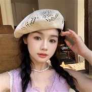 ( Beige )day sweet hollow weave hat woman lovely thin style draughty samll Modeling