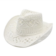 ( white) flower handmade weave hollow Cowboy straw hat man woman summer sunscreen hat occidental style Cowboy straw hat