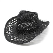 (M56-58cm)( black) flower handmade weave hollow Cowboy straw hat man woman summer sunscreen hat occidental style Cowboy
