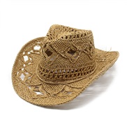 (M56-58cm)( khaki) flower handmade weave hollow Cowboy straw hat man woman summer sunscreen hat occidental style Cowboy