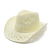 (M56-58cm)( while ) flower handmade weave hollow Cowboy straw hat man woman summer sunscreen hat occidental style Cowbo