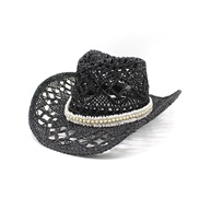 (M56-58cm)( black)hollow Cowboy straw hat Sandy beach man woman summer Outdoor Shade straw hat