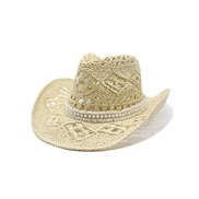 (M56-58cm)( Beige)hollow Cowboy straw hat Sandy beach man woman summer Outdoor Shade straw hat