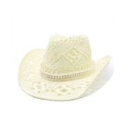 (M56-58cm)( while )hollow Cowboy straw hat Sandy beach man woman summer Outdoor Shade straw hat