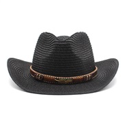 (M56-58cm)( black) Cowboy straw hat man lady Outdoor Sandy beach sunscreen sun hatY