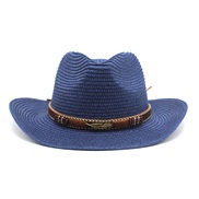 (M56-58cm)( Navy blue) Cowboy straw hat man lady Outdoor Sandy beach sunscreen sun hatY