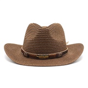 (M56-58cm)( Brown) Cowboy straw hat man lady Outdoor Sandy beach sunscreen sun hatY