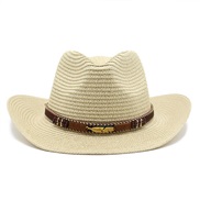(M56-58cm)( Beige) Cowboy straw hat man lady Outdoor Sandy beach sunscreen sun hatY