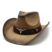 (M56-58cm)( Khaki ) Cowboy hat man woman occidental style ethnic style draughty Outdoor Sandy beach hat