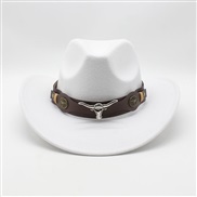 (M56-58cm)( white) ethnic style Cowboy retro hat woollen