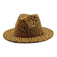 ( khaki)Autumn and Winter wind woollen man lady occidental style big hat fashion leopard flat edge