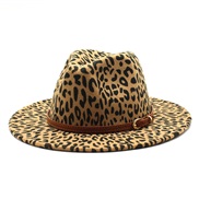 (M56-58cm)( camel)Autumn and Winter wind woollen man lady occidental style big hat fashion leopard flat edge