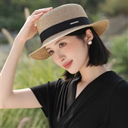 ( Khaki black)summer straw hat Shade travel Street Snap sunscreen hat woman