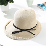 ( khaki)sunscreen straw hat woman summer foldable Sandy beach woman Shade Bucket hat bow Korean style