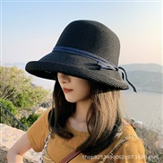 (M56-58cm)( black)sunscreen straw hat woman summer foldable Sandy beach woman Shade Bucket hat bow Korean style