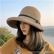 (M56-58cm)( black)sunscreen straw hat woman summer foldable Sandy beach woman Shade Bucket hat bow Korean style
