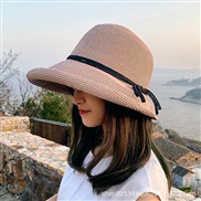 (M56-58cm)( Pink)sunscreen straw hat woman summer foldable Sandy beach woman Shade Bucket hat bow Korean style