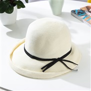 (M56-58cm)( rice white)sunscreen straw hat woman summer foldable Sandy beach woman Shade Bucket hat bow Korean style