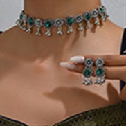 1 fashion retro flowers flash diamond temperament woman necklace earring woman set