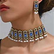 1 fashion retro gorgeous gem temperament exaggerating short necklace earring woman set