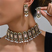 1 fashion retro gorgeous gem temperament exaggerating short necklace earring woman set