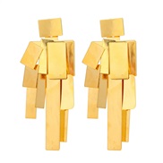 ( Gold)spring Alloy earrings occidental style Earring woman trend multilayer square surface Metal