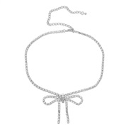 ( Silver)super claw chain fully-jewelled bow necklace occidental style exaggerating woman trend banquet bride