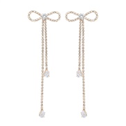 ( Gold)bow earrings woman super claw chain zircon Rhinestone tassel Earring occidental style brideearrings