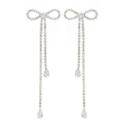 ( Silver)bow earrings woman super claw chain zircon Rhinestone tassel Earring occidental style brideearrings