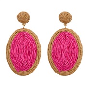 ( rose Red)Bohemian style geometry Round earrings woman handmade weave summer day wind Earring