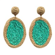 (Ligh  green)Bohemian style geometry Round earrings woman handmade weave summer day wind Earring