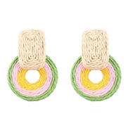(green  Color) wind color weave earrings geometry Round Earring Bohemia