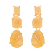 ( yellow)occidental style Alloy print embed resin earringss silver high multilayer long style Earring