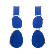 ( blue)occidental style Alloy print embed resin earringss silver high multilayer long style Earring