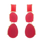 ( red)occidental style Alloy print embed resin earringss silver high multilayer long style Earring