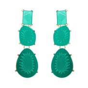 (blue green )occidental style Alloy print embed resin earringss silver high multilayer long style Earring