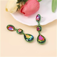 ( green) geometry Round multilayer trend colorful diamond Rhinestone long style earring     exaggerating brilliant drop