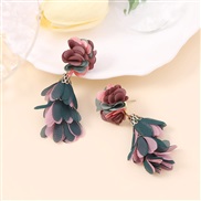 ( green)Korean style samll long style petal tassel Cloth multilayer Chiffon flowers earrings     Cloth fashion sweet